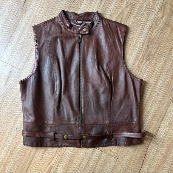 CAbi Jackets & Blazers - Cabi Brown Leather Belted Vest